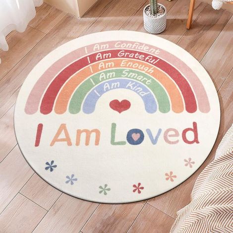 Tapis rond arc-en-ciel, idéal pour les chambres, tapis lavable pour enfants, tapis de princesse coloré. (1/5)