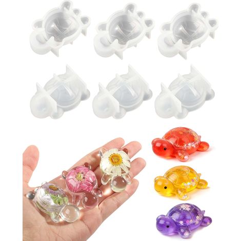 Lot de 6 mini moules en silicone en forme de tortue 3D pour résine, résine époxy, plâtre et béton, moules flexibles pour accessoires de maison de poupée, décoration de jardin et paysage (1/5)