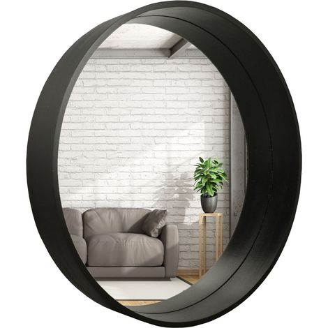 Specchio rotondo in legno stile loft scandinavo, 50 cm, nero, BD art