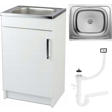 Meuble de cuisine 50 cm – Évier en acier inoxydable 40 cm – Siphon 3,5' inclus – Panneaux mélamine blanche résistants à l'humidité