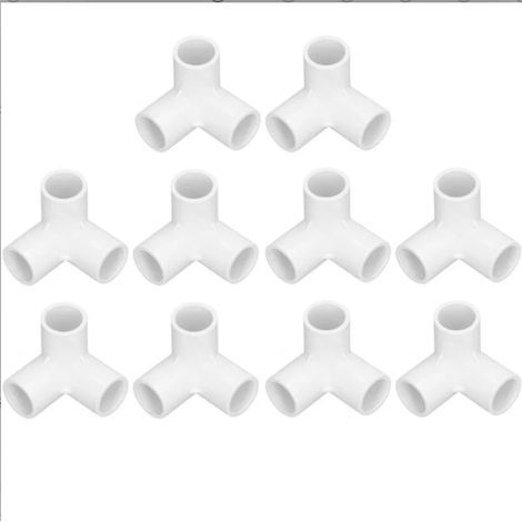 10 PVC-Rohrverbinder mit 3 Wegen, 3-Wege-Bogen, Kunststoff-PVC-Rohrverbinder, T-Stück mit rechtwinkligem Anschluss, Innendurchmesser 20 mm (weiß) (1/5)