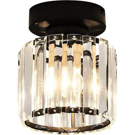 Plafonnier semi-encastré, petit lustre en cristal moderne, mini plafonnier d'intérieur pour salle de bain, couloir, hall d'entrée, placard (noir)
