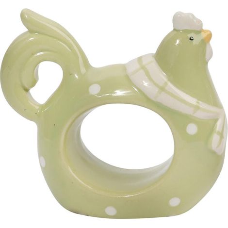 Porte-serviettes de Pâques en céramique en forme de poule, vert à pois blancs, 8,5 cm (1/3)