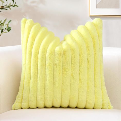 Sungeek Lot de 1 Housse de Coussin 40x40 cm en Fausse Fourrure de Lapin, Housse Coussins Peluche à Rayures Doux Taies d'oreiller en Velours Décoratives pour Lit Canapé Chambre Salon, Jaune