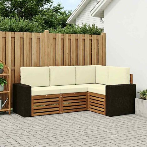Set di divani da esterno in legno di acacia e poliestere da giardino, set da 4 pezzi, 60.3kg - PANGIVO (1/5)