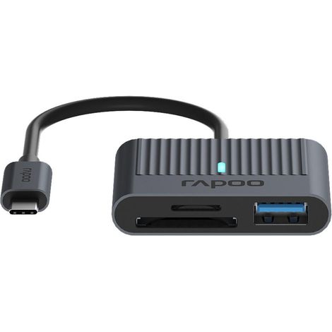 Rapoo UCR-3001 USB-C Kartenleser, Aluminium, 3in1, Grau