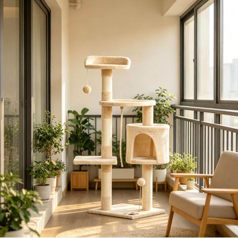 Tiragraffi albero per gatti con nicchia e amaca 114 cm OKMYHOME (1/2)