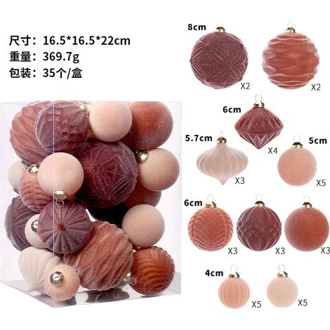 Décorations de Noël, coffret cadeau de 35 boules de Noël floquées de qualité supérieure, pendentif pour sapin de Noël