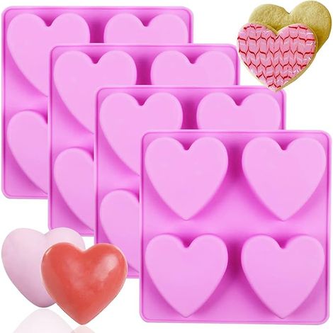 BEBUSINGOTO Moldes de silicona para jabón, 4 moldes de silicona con forma de corazón, moldes de silicona para jabón rosa. (1/5)