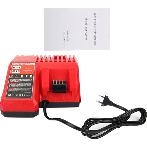 Caricabatterie al litio per Milwaukee M18, 18V, 220V, spina europea, sostituzione rapida e sicura. (1/4)