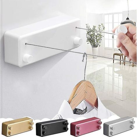 Étendoir à linge rétractable, 4,2 m, extensible et réglable, perche pour sécher le linge d'extérieur, idéal pour l'intérieur d'un hôtel, salle de bain, balcon. (1/4)