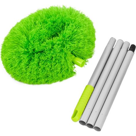 Brosse à poussière ronde, balai à franges, balai de nettoyage pour plafond, brosse de nettoyage pour ventilateur de plafond, couleur vert fruit (modèle en alliage d'aluminium de 1,4 m avec raccord) (1/5)