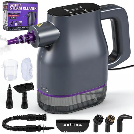 1350W Nettoyeur Vapeur Portable avec Chauffage Rapide 15s à 130°C – Écran Tactile Verrouillage Sécurité 400ml Sans Produits Chimiques 9 Accessoires pour Voiture Canapé Sol Salle de Bain Carrelage (1/5)