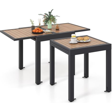 COSTWAY Extendable Patio Dining Table Wood-like Aluminum Table 4-6 People (1/5)
