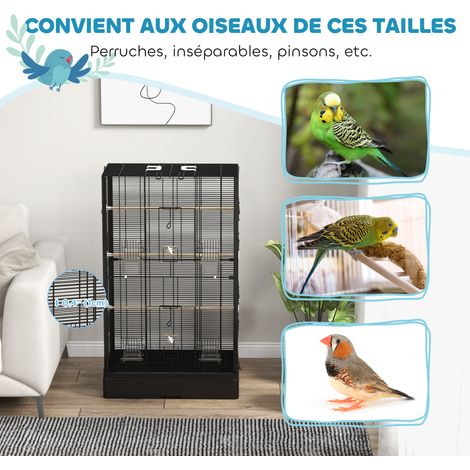 Cage à oiseaux volière avec portes perchoirs cage pour canaris perruches perroquets 61 x 36,5 x 98 cm noir (1/5)
