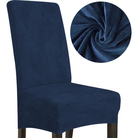 Housse de chaise en velours épais bleu marine, taille L, grand dossier haut 70 cm