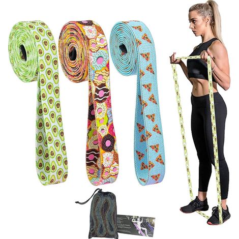 Lot de 3 bandes de résistance longues en tissu épais, aide à la traction, élastiques de fitness pour l’entraînement, boucles de musculation, bandes extensibles pour exercices. (1/4)