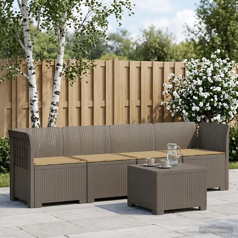 Canapé de jardin modulable 4 places en PP aspect rotin avec coussins gris clair, 48.48kg - PANGIVO (1/5)
