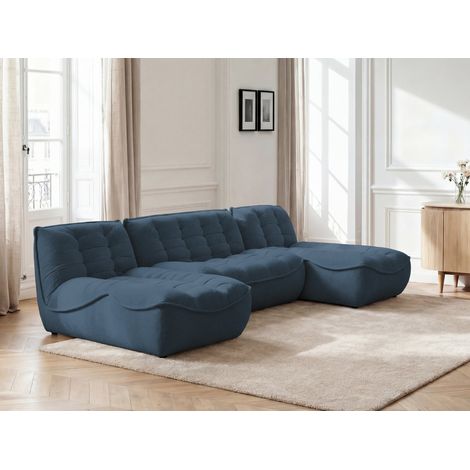 BOBOCHIC - Canapé panoramique fixe modulable SERENA tissu chiné   Bleu