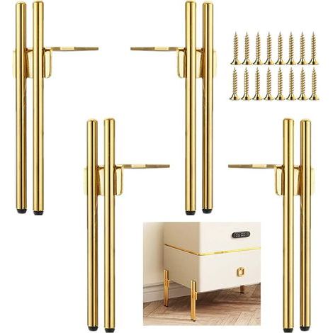 4 Pieds de Meubles Metal Doré Design, Pied Canapé de Rechange Chic Elégant, Pied pour Table Basse de 15cm, Meuble TV, Armoire Salle de Bain, Protection du Sol+Base Silencieuse Antidérapante (1/5)