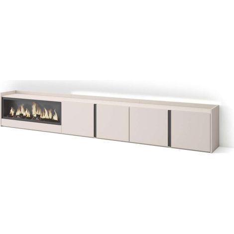 Mueble TV Antequera-02 de 315x50x35 cm con chimenea eléctrica y luces LED, color beige (1/4)
