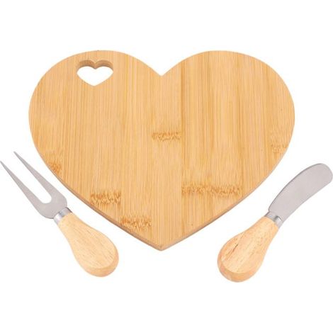 3 pièces plateau fromage cœur, planche bambou 21×17,5 cm, couteau fourchette inox – idéal apéritif, mariage, EVJF