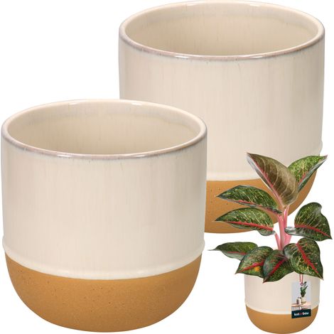 KOTARBAU® 2 pezzi Vaso da fiori in ceramica 17 cm Per soggiorno Per terrazzo Due texture Crema Arancione Decorativo Fatto a mano Vintage Artigianato