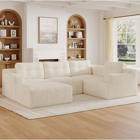 sofá modular sin montaje chenilla 252 x 180 cm beige DESVIAE (1/5)
