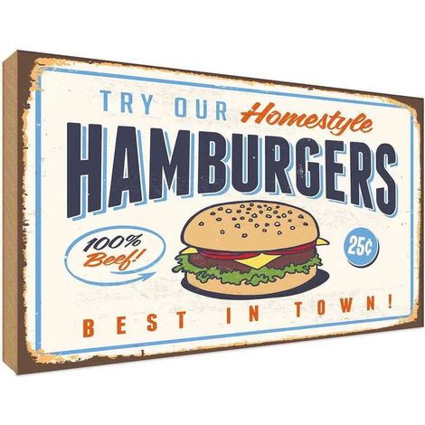 Panneau en bois 30x40 cm - Hamburgers, les meilleurs de la ville - Nourriture et boissons (1/4)