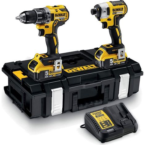 Dewalt – Pack de 2 outils électroportatifs 18V – Perceuse-visseuse DCD796 avec 2 batteries 5.0Ah – Visseuse à chocs DCF887 – Coffret ToughSystem