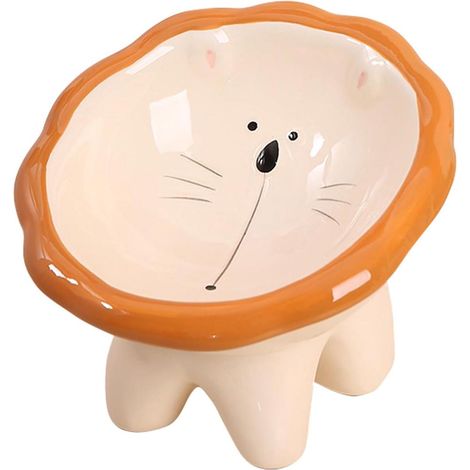 Lion Pattern Raised Ceramic Cat Bowl, Unique Stylish Stable Pet Food Water Bowl