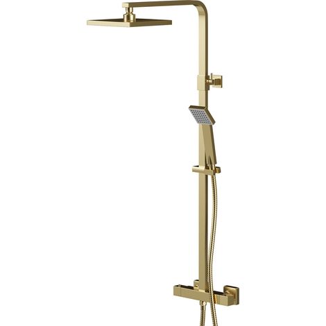 Colore Square Brushed Brass Thermostatic Rigid Riser and Handset Shower System (1/5)