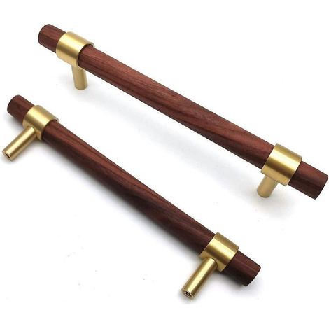 Set mit 6 Messing-Möbelgriffen, Türgriffe aus Walnussholz, 128 mm Lochabstand für Schubladen (128 mm, Walnussholz) (1/5)