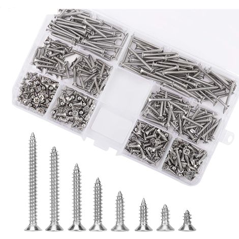 Lot de 400 Pièces Vis Autotaraudeuses M3 Vis à Tête Plate Croisée, Vis à bois Acier Inoxydable Kit de Classification de Vis à Tête Croisée (1/5)