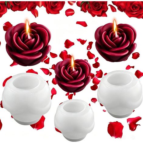 3er Set Rosen Silikonformen für Kerzen, Seifen & Ornamente, 3 Größen