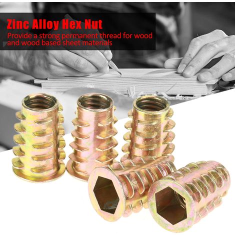 Lot de 10 écrous hexagonaux M1025 mm en alliage de zinc pour meubles, filetés pour inserts en bois
