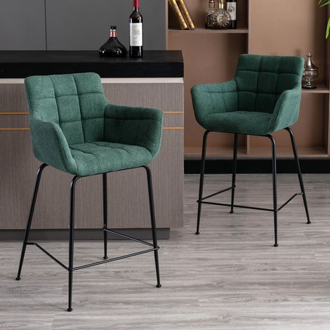 Wahson Towel Fabric Bar Stools Set of 2 - Modern Counter Breakfast Chairs with Sturdy Frame for Kitchen Home Bar, Green (1/5)
