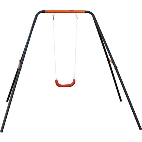 Balançoire extérieure 1 place en acier avec siège plastique antidérapant, pour jardin, balcon et cour, noire et rouge, robuste et sécurisée - CHICFURN (1/5)