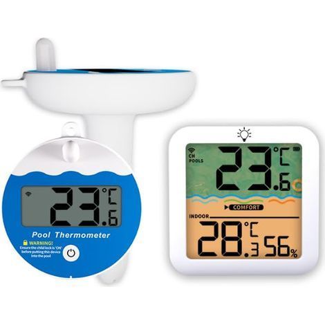 Thermomètre de piscine numérique Étanchéité IPX68 Flottant Thermomètre de piscine sans fil avec affichage LCD Thermomètre d'intérieur et d'extérieur pour baignoire, aquarium et spa (1/5)