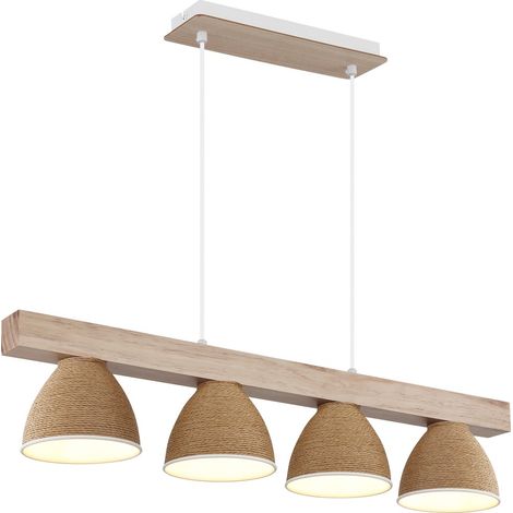 Pendelleuchte Hängelampe Holz Wohnzimmerlampe höhenverstellbar Weiß H 120 cm (1/5)