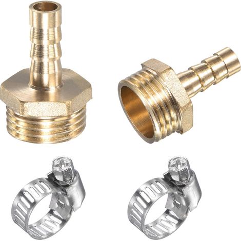 Straight Barbed Brass Pipe Fitting 8mm x G1/2 Male Thread Pipe Connector with Stainless Steel Tube Clamp Pack of 2 (1/5)