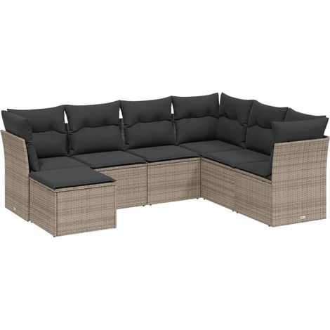 Set Divani da Giardino 7 pz con Cuscini Grigio in Polyrattan vidaXL (1/4)