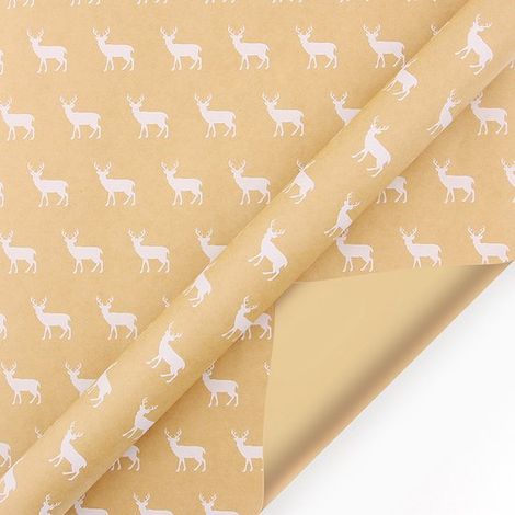Rouleaux de papier cadeau de Noël - 43 cm x 3 m/rouleau - Parfaits pour emballer les cadeaux de Noël et décorer les fêtes, motif cerf blanc (1/5)