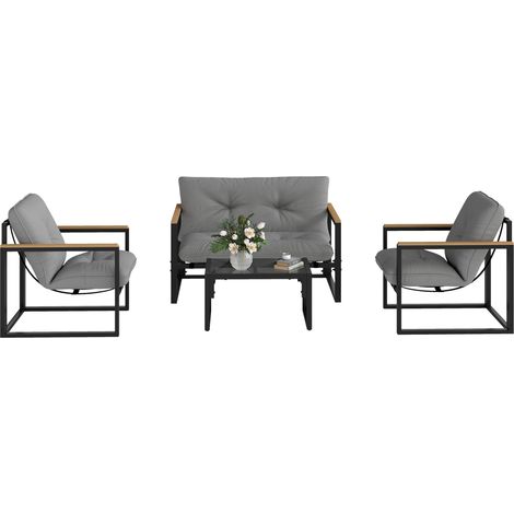 Outsunny Set da Esterno 4 Pezzi con 2 Sedie, Divanetto e Tavolino Grigio e Nero