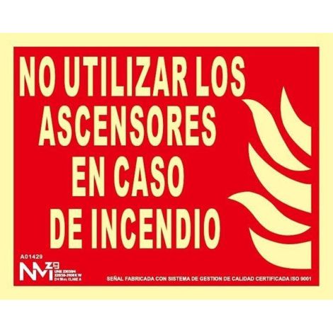 Señal de extinción No Utilizar Los Ascensores En Caso de Incendio luminiscente 320 x 160 mm SEKURECO                                                   CLASE B (PVC 0'7 mm) (1/2)