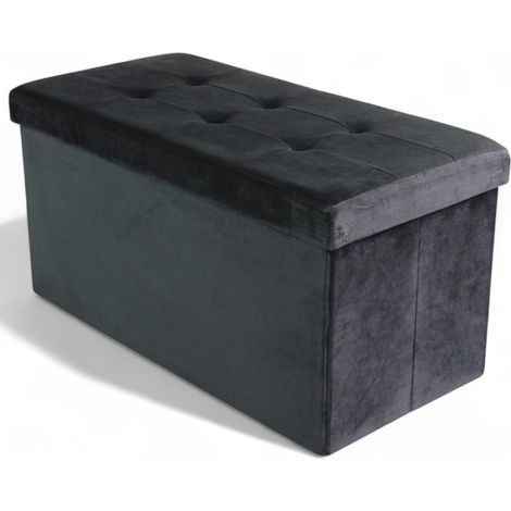 Pouf contenitore rettangolare in velluto nero 76x38xH38 (1/5)