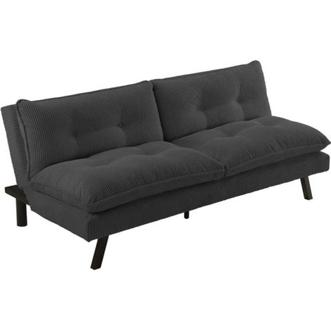Sofá cama AZENA de 3 plazas en tela de pana – Gris oscuro y negro – 190 x 80 x 90 cm (1/5)