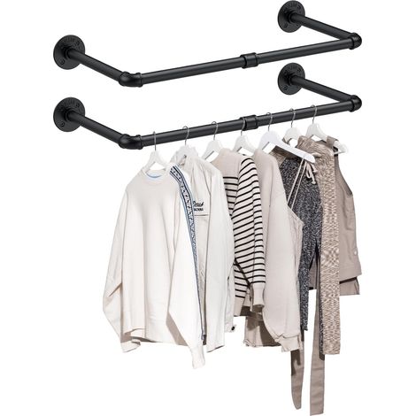 2pcs Portant à Vêtements Murale Industriel 60cm Charge 25kg (1/5)