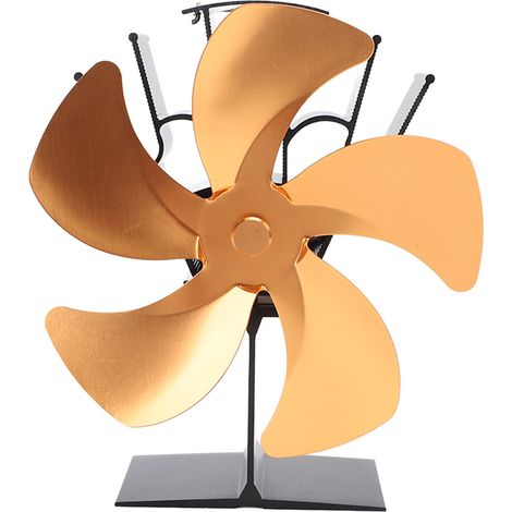 Ventilateur de poêle à chaleur à 5 pales, ventilateurs de cheminée auto-générants thermiques pour poêle à bois, or (1/5)
