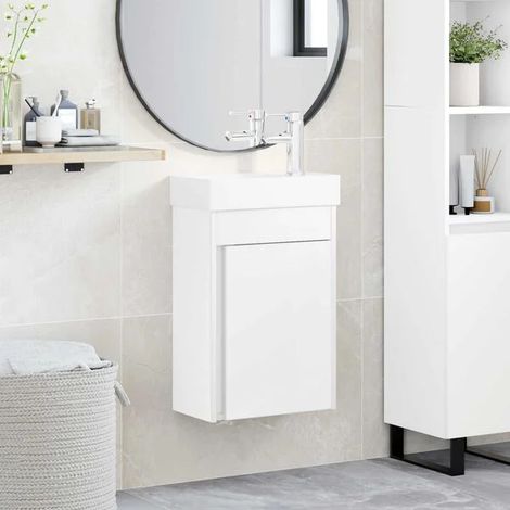 Meuble de salle de bain avec robinet Blanc 40,5 x 22,5 x 62 cm, Meuble Mural, Design Moderne (1/5)